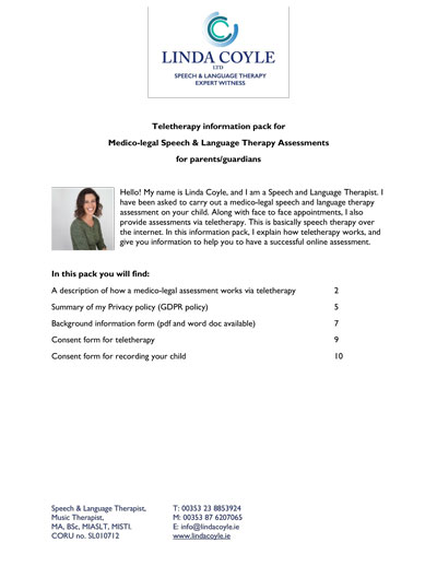 Cover of Information pack about teletherapy for children